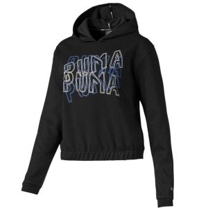 Bluza turystyczna damska Puma Feel It. Czarne bluzy Puma, bez wzorów, z bawełny, z kapturem. Za 194,70 zł.