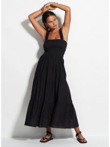 Seafolly Sukienka w kolorze czarnym rozmiar: M. Czarne sukienki Seafolly, m, bez wzorów, z bawełny, bez kołnierzyka, bez ramiączek, maxi. Za 201,55 zł.