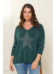 Curvy Lady Sweter w kolorze ciemnozielonym rozmiar: 48/50. Zielone swetry oversize Curvy Lady, bez wzorów, bez ramiączek. Za 177,10 zł.