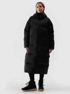 4F Długi płaszcz puchowy z wypełnieniem naturalnym damski - czarny XL. Czarne płaszcze 4f, na zimę, xl, bez wzorów, z dzianiny, bez kaptura. W wyprzedaży za 499,99 zł.