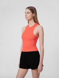 4F Crop top z prążkowanej dzianiny damski XS. Czerwone topy 4f, xs, bez wzorów, z dzianiny, bez kołnierzyka, bez ramiączek. Za 49,99 zł.