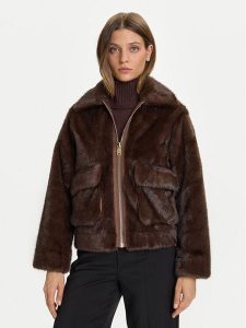 Rinascimento Futro CFC0122227003 Brązowy Regular Fit. Brązowe płaszcze Rinascimento, s, bez wzorów, z futra, bez kaptura. Za 659,99 zł.