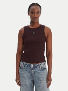 Calvin Klein Jeans Top LV047C201G Brązowy Slim Fit. Brązowe topy Calvin Klein Jeans, xs, bez wzorów, z bawełny, bez kołnierzyka, bez ramiączek. Za 129,99 zł.