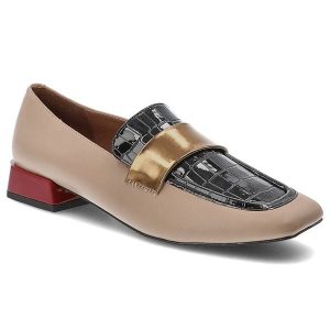 Beżowe Półbuty Gioseppo Eleganckie Obuwie Damskie. Brązowe czółenka Hot Potatoes by Gioseppo, z aplikacjami, ze skóry, bez obcasa, na obcasie, bez zapięcia. Za 237,99 zł.