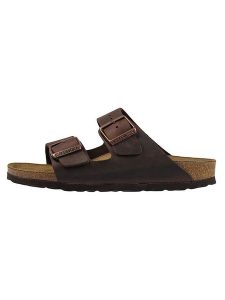 Birkenstock Skórzane klapki "Arizona" w kolorze brązowym rozmiar: 49. Brązowe klapki Birkenstock, bez wzorów, bez obcasa. Za 298,67 zł.