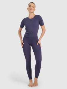 4F Legginsy do jogi i pilatesu szybkoschnące damskie - granatowe XS. Niebieskie legginsy 4f, bez wzorów, z dzianiny, z podwyższonym stanem. Za 169,99 zł.
