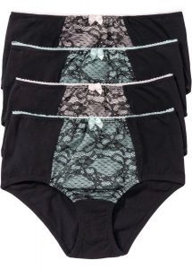 Figi maxi z bawełny organicznej (4 pary). Czarne figi bonprix, bez wzorów, z bawełny. Za 67,99 zł.