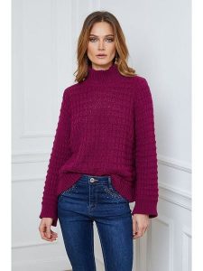 Joséfine Sweter w kolorze jagodowym rozmiar: L. Czerwone swetry oversize Joséfine, l, bez wzorów, ze splotem, bez ramiączek. Za 176,08 zł.