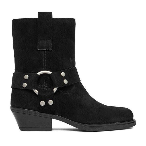 Botki Badura. Czarne botki Badura, bez wzorów, bez obcasa, na słupku, bez zapięcia. Za 339,99 zł.