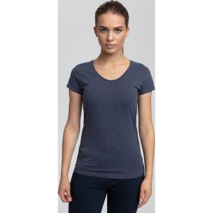 T-shirt damski TSD302 - denim melanż. Niebieskie t-shirty marki 4f, melanż, z bawełny, z krótkim rękawem. W wyprzedaży za 19,99 zł.