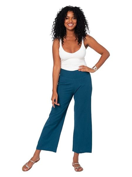 Aller Simplement Spodnie w kolorze niebieskim rozmiar: 38/40. Niebieskie spodnie z wysokim stanem Aller Simplement, bez wzorów, z materiału, z podwyższonym stanem. Za 87,19 zł.