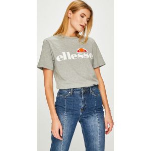Ellesse - Top. Szare t-shirty marki Ellesse, z nadrukiem, z bawełny, z okrągłym kołnierzem, z krótkim rękawem. W wyprzedaży za 69,90 zł.