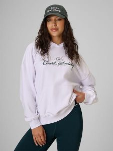 4F Bluza dresowa loose z kapturem damska - biała XS. Białe bluzy 4f, l, bez wzorów, z dresówki, z kapturem. Za 169,99 zł.
