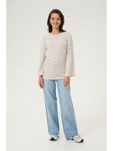 Kaffe Koszulka "Liddy" w kolorze szarobrązowo-białym rozmiar: XL. Białe bluzki Kaffe, xl, bez wzorów, z bawełny, bez kołnierzyka, bez ramiączek. Za 79,03 zł.