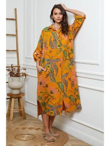 Fleur de Lin Lniana sukienka w kolorze pomarańczowym rozmiar: M. Pomarańczowe sukienki Fleur de Lin, na co dzień, m, bez wzorów, ze lnu, bez kołnierzyka, bez ramiączek, maxi, proste. Za 278,95 zł.