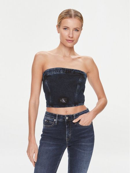 Calvin Klein Jeans Top J20J222870 Granatowy Slim Fit. Niebieskie topy Calvin Klein Jeans, s, bez wzorów, z bawełny, bez kołnierzyka, bez ramiączek. Za 189,99 zł.