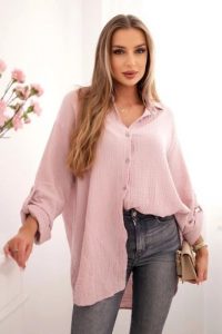 Koszula bawełniana muślinowa Plus Size ciemny pudrowy róż. Czerwone koszule KESI, l, bez wzorów, z bawełny, bez kołnierzyka, plus size, bez ramiączek. Za 188,21 zł.
