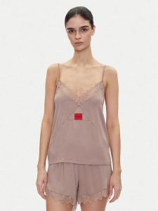 HUGO Koszulka piżamowa Red Label Lace_Cami 50531653 Brązowy Regular Fit. Brązowe koszule nocne Hugo, bez wzorów, z wiskozy, bez ramiączek. Za 159,99 zł.