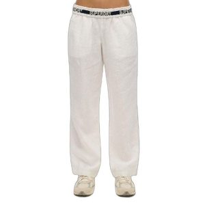 Spodnie damskie z sznurkiem wykonane z lnu Superdry. Białe spodnie dresowe Superdry, bez wzorów. Za 402,35 zł.