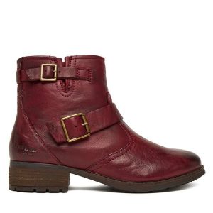 Botki Josef Seibel. Czerwone botki Josef Seibel, bez wzorów, bez obcasa, na słupku, bez zapięcia. Za 429,99 zł.