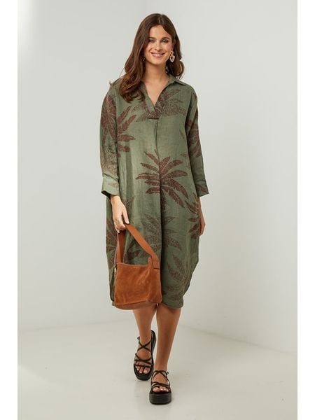 Lin Passion Lniana sukienka w kolorze zielonym rozmiar: 34/36. Zielone sukienki Lin Passion, bez wzorów, ze lnu, klasyczne, bez kołnierzyka, bez ramiączek, midi. Za 91,77 zł.