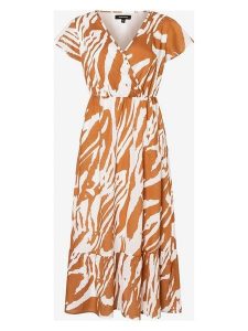 More & More Sukienka w kolorze karmelowo-białym rozmiar: 40. Brązowe sukienki More & More, bez wzorów, z bawełny, bez kołnierzyka, bez ramiączek, midi. Za 180,91 zł.