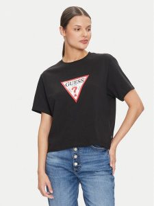 Guess Jeans T-Shirt W4YI73 K8HM0 Czarny Regular Fit. Czarne t-shirty Guess Jeans, xl, z aplikacjami, z bawełny, bez kołnierzyka, bez ramiączek. Za 99,99 zł.