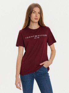 Tommy Hilfiger T-Shirt WW0WW40276 Bordowy Regular Fit. Czerwone t-shirty TOMMY HILFIGER, xs, bez wzorów, z bawełny, bez kołnierzyka, bez ramiączek. Za 119,99 zł.