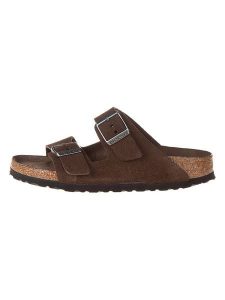 Birkenstock Skórzane klapki "Arizona" w kolorze brązowym rozmiar: 35. Brązowe klapki Birkenstock, bez wzorów, z materiału, z otwartym noskiem, bez obcasa. Za 369,95 zł.