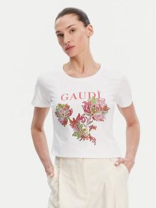 Gaudi T-Shirt 511BD64036 Biały Regular Fit. Białe t-shirty Gaudi, l, bez wzorów, z bawełny, bez kołnierzyka, bez ramiączek. Za 119,99 zł.