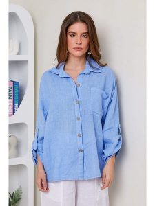 Rodier Lin Lniana koszula w kolorze błękitnym rozmiar: XL/XXL. Niebieskie koszule Rodier Lin, xl, bez wzorów, ze lnu, bez kołnierzyka, bez ramiączek. Za 198,56 zł.
