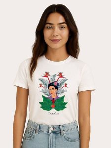 WOOOP Koszulka "Frida Kahlo Jungle" w kolorze białym rozmiar: XL. Białe bluzki Wooop, xl, bez wzorów, z bawełny, bez kołnierzyka, bez ramiączek. Za 56,99 zł.