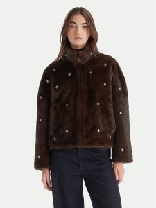 ViCOLO Futro TF0047 Brązowy Regular Fit. Brązowe płaszcze ViCOLO, xs, bez wzorów, z futra, bez kaptura. Za 839,99 zł.