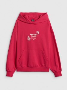 4F Bluza dresowa loose z kapturem damska - różowa XS. Czerwone bluzy 4f, xs, bez wzorów, z bawełny, z kapturem. Za 189,99 zł.