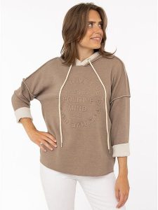 Zwillingsherz Bluza "Positive Mind" w kolorze szarobrązowym rozmiar: S/M. Brązowe bluzy Zwillingsherz, m, bez wzorów, z kapturem. Za 165,99 zł.