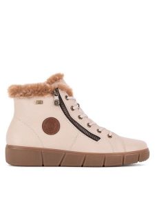 Remonte Trzewiki D1T72-60 Beżowy. Brązowe botki Remonte, bez wzorów, ze skóry, bez obcasa, na płaskiej podeszwie, bez zapięcia. Za 351,99 zł.