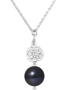 Pearline Srebrny naszyjnik z kryształkami i perłami w kolorze tahiti - dł. 42 cm rozmiar: onesize. Czarne naszyjniki Pearline, z kryształem, srebrne. Za 217,99 zł.