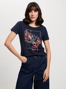 Cross Jeans Koszulka w kolorze granatowym rozmiar: XL. Niebieskie bluzki Cross Jeans, xl, bez wzorów, z bawełny, bez kołnierzyka, bez ramiączek. Za 56,93 zł.