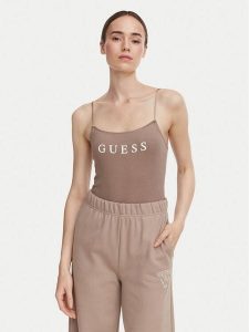 Guess Body O5RM11 KBBU1 Brązowy Regular Fit. Brązowe body i gorsety Guess, z aplikacjami, z bawełny. Za 154,99 zł.