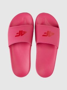 Klapki damskie 4F 4FRSS26FSLIF062. Czerwone klapki 4f, bez wzorów, z materiału, bez obcasa. Za 59,99 zł.