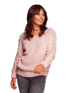 Be Wear Sweter w kolorze jasnoróżowym rozmiar: L/XL. Różowe swetry oversize Be Wear, l, bez wzorów, z wełny, bez ramiączek. Za 118,56 zł.