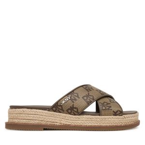 Klapki DKNY. Brązowe klapki DKNY, bez wzorów, bez obcasa. Za 328,99 zł.