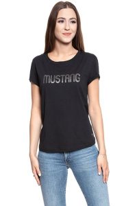 MUSTANG T SHIRT DAMSKI Alina C Print CAVIAR 1008401 4132. Czarne t-shirty Mustang, s, bez wzorów, bez kołnierzyka, bez ramiączek. W wyprzedaży za 39,99 zł.
