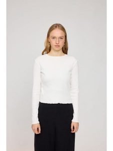 MAZINE Koszulka "Ribbed" w kolorze kremowym rozmiar: S. Brązowe bluzki MAZINE, s, bez wzorów, z bawełny, bez kołnierzyka, bez ramiączek. Za 114,17 zł.