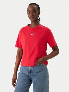Tommy Jeans T-Shirt DW0DW22202 Czerwony Boxy Fit. Czerwone t-shirty Tommy Jeans, xxs, bez wzorów, z bawełny, bez kołnierzyka, bez ramiączek. Za 169,99 zł.