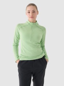 4F Bluza treningowa slim szybkoschnąca damska - zielona XS. Zielone bluzy 4f, xs, bez wzorów, z dzianiny, bez kaptura. W wyprzedaży za 79,99 zł.