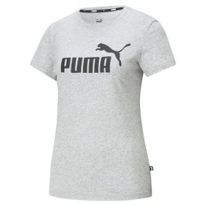 Damska koszulka z logo Essentials PUMA Light Gray Heather. Czarne bluzki Puma, s, bez wzorów, klasyczne, bez kołnierzyka, bez ramiączek. Za 79,99 zł.