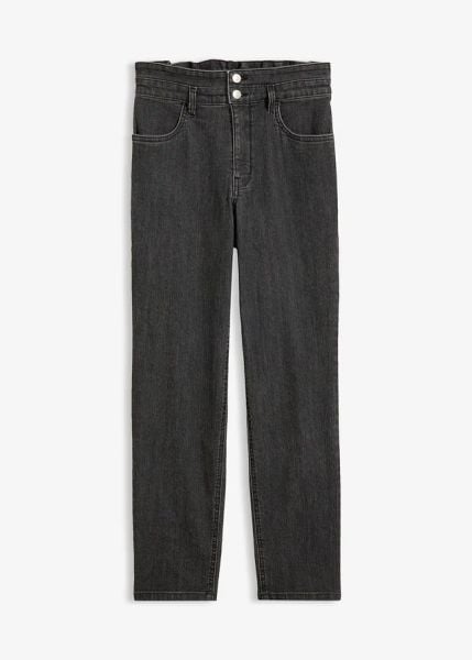 Jeansy mom, high waist, wygodny pas. Niebieskie jeansy bonprix, bez wzorów, z jeansu, z podwyższonym stanem. Za 129,99 zł.