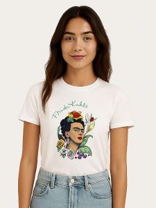 WOOOP Koszulka "Frida Kahlo Flowers" w kolorze białym rozmiar: S. Białe bluzki Wooop, s, bez wzorów, z bawełny, bez kołnierzyka, bez ramiączek. Za 56,99 zł.