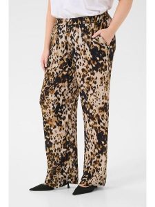 KAFFE curve Spodnie w kolorze czarno-beżowym rozmiar: 46. Czarne spodnie z wysokim stanem KAFFE curve, bez wzorów, z materiału, z podwyższonym stanem. Za 82,99 zł.